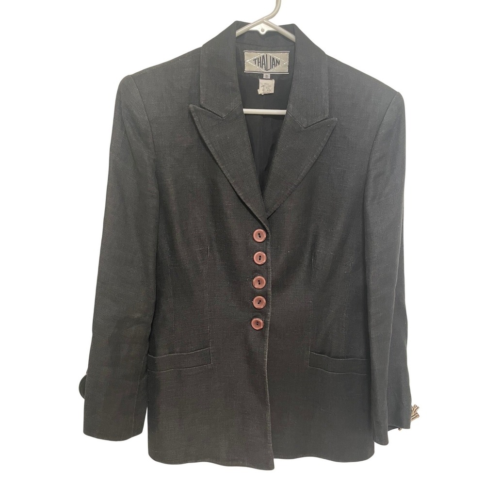 Vintage Linen Blazer Corset Lace Up Charcoal Grey‎ Size 10